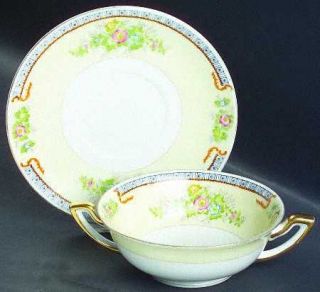 Meito Cecil (F & B Japan) Footed Cream Soup Bowl & Saucer Set, Fine China Dinner
