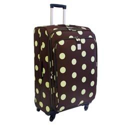 Jenni Chan Dots Green And Brown 360 Quattro 28 inch Spinner Upright (VinylExterior dimensions 29 inches high x 13 inches wide Depth 18 inches deepWeight 11.6 poundsCarrying strap/handle YesWheel type Four (4) spinner wheels)