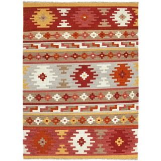 Handmade Flat Weave Tribal Multicolor Wool Rug (8 X 10)