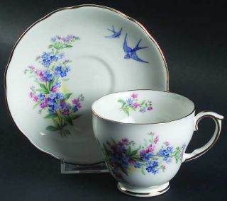 Duchess Forget Me Not Footed Cup & Saucer Set, Fine China Dinnerware   Red&Purpl