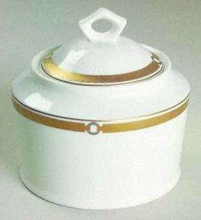 Ralph Lauren Harness Sugar Bowl & Lid, Fine China Dinnerware   Gold Band On Edge