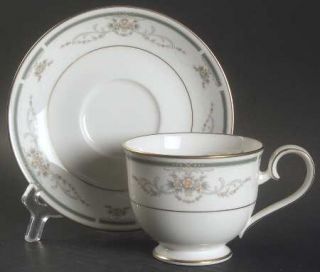 Noritake Elms Court Footed Cup & Saucer Set, Fine China Dinnerware   Flower Bask