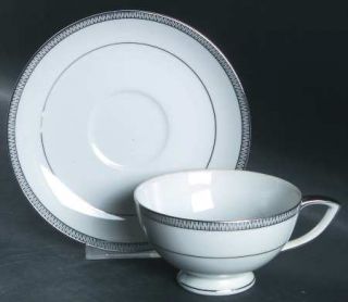 Mikasa Barclay Footed Cup & Saucer Set, Fine China Dinnerware   Waldorf, Silver