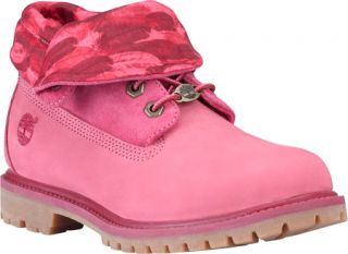 Womens Timberland Authentics Roll Top   Hot Pink Nubuck/Feather Print Boots