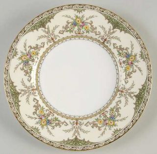 Minton Chatham Green/Ivory Luncheon Plate, Fine China Dinnerware   Green Insets