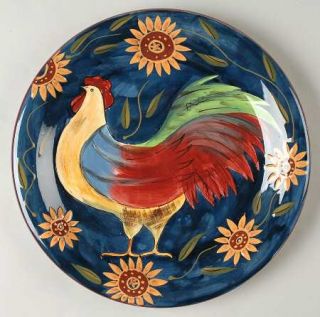 Sunrise Dinner Plate, Fine China Dinnerware   Susan Winget,Roosters,Cobalt Backg