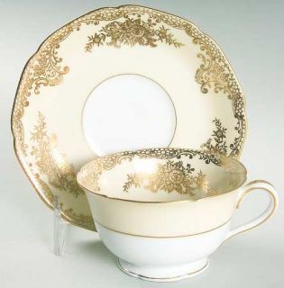 Noritake Goldlure Footed Cup & Saucer Set, Fine China Dinnerware   Gold Flowers