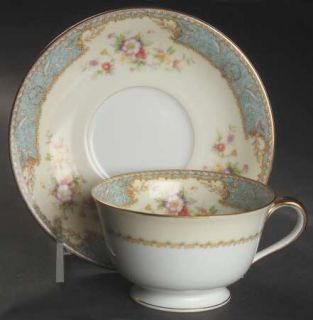 Noritake Bluedawn (622) Footed Cup & Saucer Set, Fine China Dinnerware   Blue Bo