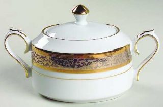 Muirfield Victorian Lace Sugar Bowl & Lid, Fine China Dinnerware   Gold & Platin