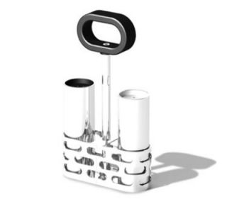 Service Ideas Salt & Pepper Shakers w/ Rack, Caddy & Handle, Stainless, Mirror Finish