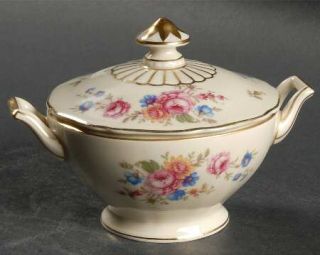 Heinrich   H&C 12955 Sugar Bowl & Lid, Fine China Dinnerware   Pink Roses & Blue