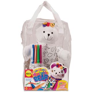 Color and Cuddle Washable Kit (WhiteMaterials VariousPackage includes Zippered vinyl bag, bear, four (4) colored markersMarkers may stain items that cannot be launderedRecommended for children 3 and upConforms to ASTM D4236 and F963Dimensions 14 inches