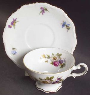 Mitterteich Meissen Floral Footed Cup & Saucer Set, Fine China Dinnerware   Larg