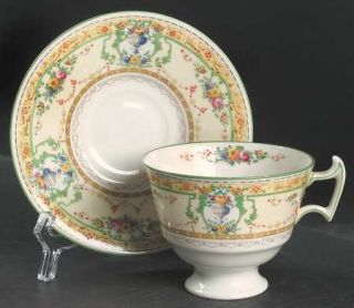 Royal Doulton Melfont, The Footed Cup & Saucer Set, Fine China Dinnerware   Gree