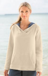 Chambray lined French Terry Hooded Sweatshirt, Stone, X Small