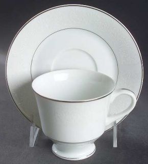 Gildhar Cameo Footed Cup & Saucer Set, Fine China Dinnerware   White Flowers And
