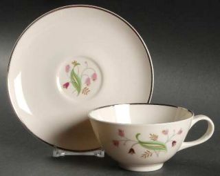 Syracuse Belaire Flat Cup & Saucer Set, Fine China Dinnerware   Pink Flower Cent