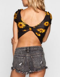 Sunflower Print Womens Bow Back Crop Top Multi In Sizes Large, X Smal