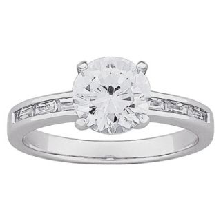 Sterling Silver Brilliant CZ and Baguette Engagement Ring