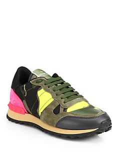 Valentino Camouflage Print Leather Sneakers