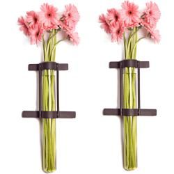 Wall Mount Cylinder Glass Vases With Rustic Rings Metal Stand (set Of 2) (Black iron, clear glassMaterials Iron and glass  Functional vaseHolds Water Dimensions 15.5 inches high x 8 inches wide x 2.5 inches deep )