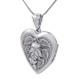 Sterling Silver Heart with Rose Locket Necklace   Silver