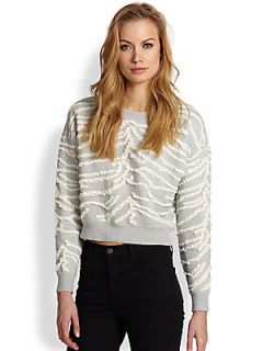 Rebecca Taylor Zebra Striped Textured Sweater   Grey Chalk Combo