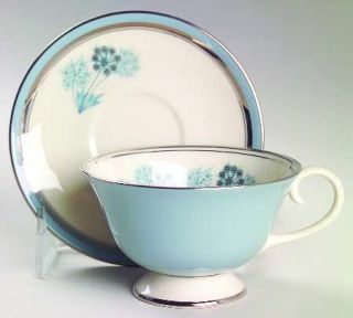 Flintridge Evening Shadows Strata Blue Footed Cup & Saucer Set, Fine China Dinne