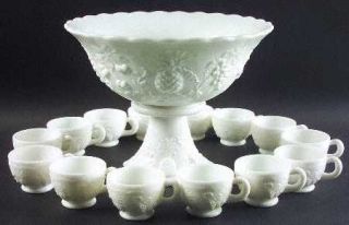 Westmoreland Fruits Milkglass 15 Pc Punch Set W/Cupped Bowl & Stand   Line #81,