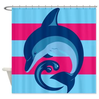  Pink And Blue Stripe Dolphin Shower Curtain  Use code FREECART at Checkout