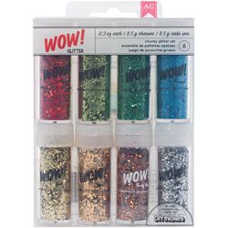 Wow Chunky Glitter 8pk everyday 1 (Rouge, leaf, emerald, peacock, gold, copper, rocky road, and silverPack of  Eight (8)Quantity Eight (8) bottles, one (1) of each color )