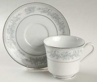 Mikasa Dresden Rose Footed Cup & Saucer Set, Fine China Dinnerware   Blue/Pink F
