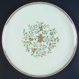 Gien Au Sainfoin Cake Plate, Fine China Dinnerware   Yellow Rope&Flowers,Green V
