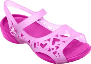 Girls Crocs Adrina Hearts Sandal   Carnation/Neon Magenta Casual Shoes