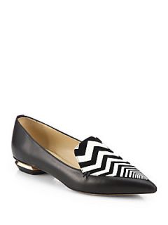 Nicholas Kirkwood Leather Zigzag Detail Loafers   Black White