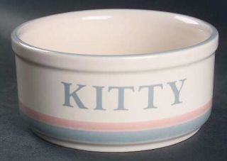 Pfaltzgraff Aura Pink Kitty Bowl, Fine China Dinnerware   Blue/Gray & Pink Bands