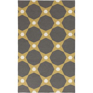 Hand woven Pewter Stormy Octagon Wool Rug (9 X 13)