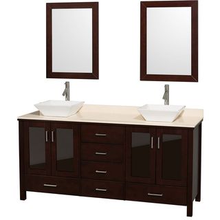 Wyndham Collection Lucy Espresso 72 inch Solid Oak Double Bathroom Vanity (Espresso, top ivory marbleNumber of drawers 6Number of doors 4Faucet not includedDimensions 35 inches high (to counter sinks add 5 5.5 inche) x 72 inches wide x 22.75 inches dee