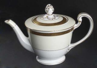 Noritake Goldkin (4985) Teapot & Lid, Fine China Dinnerware   Gold/Black Flower