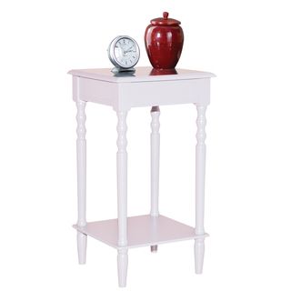 White Two tier Solid Wood Accent Table