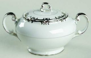 Gold China Baronet Sugar Bowl & Lid, Fine China Dinnerware   Scalloped, White &