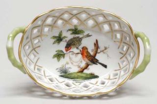 Herend Rothschild Bird (Ro) 3 Oval Handled Open Weave Basket, Fine China Dinner
