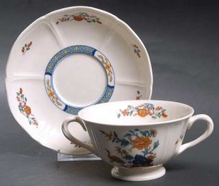 Wedgwood Chinese Teal Footed Cream Soup Bowl & Saucer Set, Fine China Dinnerware