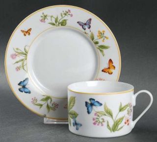 Gorham Butterfly Menagerie Flat Cup & Saucer Set, Fine China Dinnerware   Butter