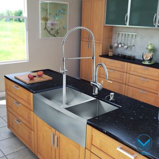 Vigo Stainless Steel All in one Farmhouse Double Bowl Kitchen Sink And Chrome Faucet Set