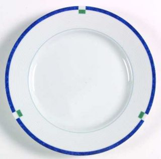 Mikasa Cayman Salad Plate, Fine China Dinnerware   Blue Band W/Green Blocks,Whit