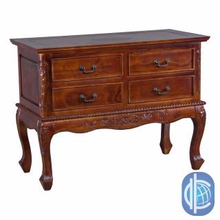 International Caravan Hand carved Queen Ann Style 4 drawer Low Boy Chest (HardwoodStained mahogany colorChest dimensions 26 inches high x 34 inches long x 16 inches deepAssembly required)