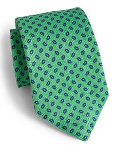 ISAIA Dot Print Silk Tie   Green