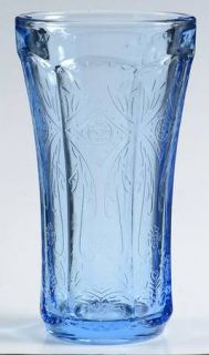Indiana Glass Recollection Blue 14 Oz Flat Tumbler   Blue,Pressed,Scroll Design