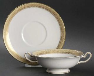 Spode Countess Footed Cream Soup Bowl & Saucer Set, Fine China Dinnerware   Gold
